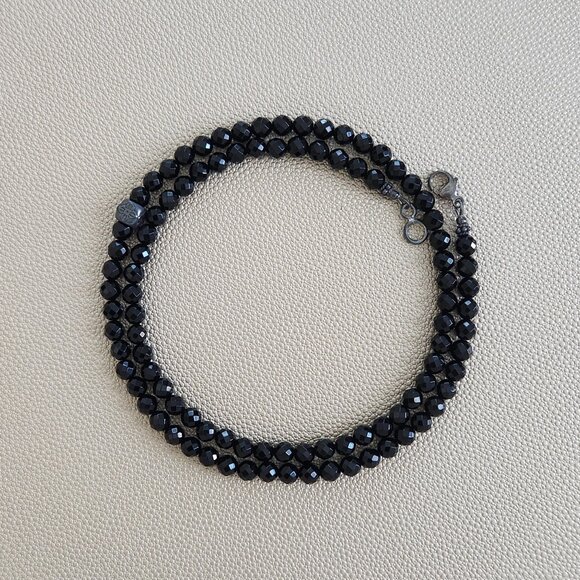 BLACK ONYX NECKLACE W/ DOUBLE DORJE BEAD-25" - Picture 1 of 2